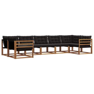 vidaXL Conjunto De Sof&aacute;s De Exterior Con Coj&iacute;n 7 Pcs Natural Y Negro Vidaxl