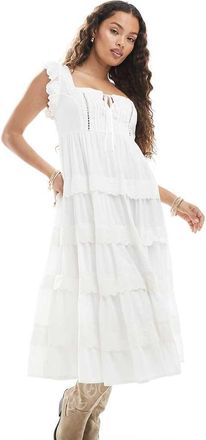 Miss Selfridge Vestito lungo stile baby doll bianco con finiture in pizzo