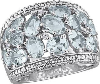 Rina Limor Silver 4.05 Ct. Tw. Diamond & Aquamarine Cluster Ring