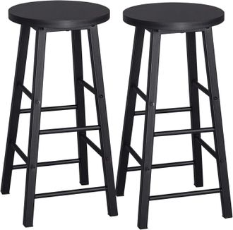 Woltu 2x Taburete De Bar Muebles Cocina Silla De Comedor Taburete Alto Para Salon Cocina Estructura De Metal Mdf Negro - Woltu