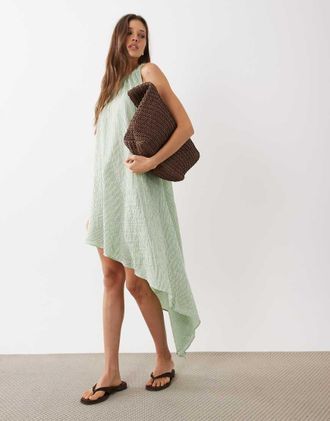 Asos Vestito corto voluminoso con fondo asimmetrico verde a righe-Multi