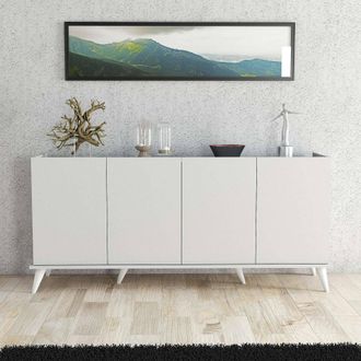 Dmora Aparador Paine, Alacena 2 Estantes, 4 Puertas, 6 Espacios, 180x45x81h Cm Blanco