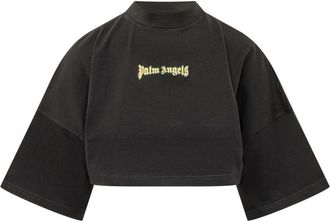 Palm Angels Black Logo Mock Collar T-Shirt