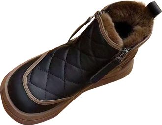 Generic Womens Ankle Boots Plush Lining Snow Boot Faux Leather Walking Boots Platform Sole Short Boot Ladies Bread Shoes with Zipper Round Toe Booties Winter 