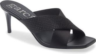 Pedro Garcia Idonna Crystal Studded Sandal in Black Satin at Nordstrom, Size 9.5Us