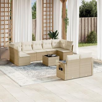 vidaXL Juego De Sof&aacute;s Jard&iacute;n Con Cojines Beige 10 Pzas Rat&aacute;n Sint&eacute;tico Vidaxl