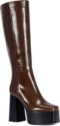 Azalea Wang Augustine Knee High Faux Leather Boot in Chocolate at Nordstrom, Size 8.5