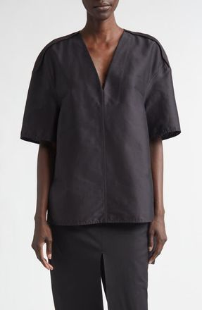 Rick Owens Island Oversize Cotton & Silk Sateen Top in Black at Nordstrom, Size 10 Us