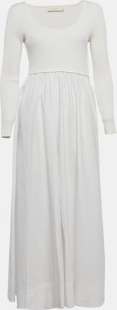 Zimmermann White Rib Knit And Poplin Scoop Neck Long Dress