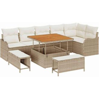 vidaXL Conjunto De Sof&aacute; De Jard&iacute;n 9 Pcs Beige, Crema 100 X 100 X 71 Cm Vidaxl
