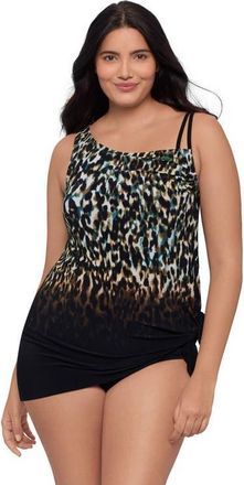 Trimshaper Brianna Adjustable Side-Tie Coverage Swimdress in Leopard In The Mist Ombre at Nordstrom, Size 18W