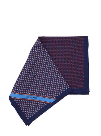 Ferragamo Gancini-Print Silk Pocket Square - Navy