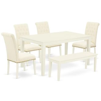 East West Furniture Dining Room Set Linen White, CABR6-LWH-02
