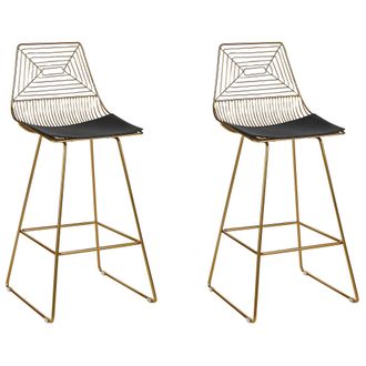 Beliani Beliani - Conjunto De 2 Sillas De Metal Dorado Negro Asiento Piel Sint&eacute;tica Bisbee