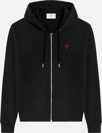 Ami Mens Ami Paris Ami De Coeur Zip-Up Hoodie in Black - Size: 40