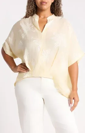 Rain + Rose Embroidered Shirt in Yellow at Nordstrom, Size 1X