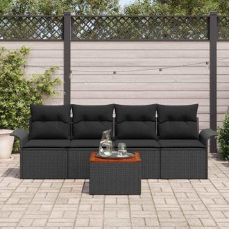 vidaXL Vidaxl - Conjunto De Sof&aacute; De Jard&iacute;n Manual 5 Pcs Negro 55 X 55 X 37 Cm