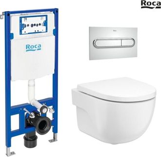 Roca Bastidor Roca Duplo Con Cisterna Empotrada, Pulsador Pl1 Cromo Br, Inodoro Suspendido Roca Meridian 48cm