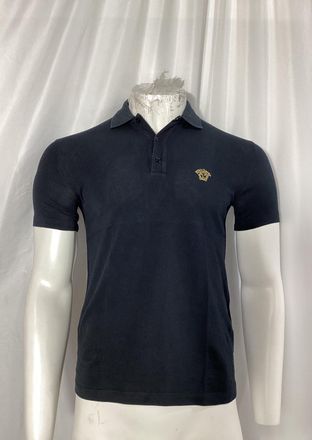 Versace Medusa Embroidered Polo Shirt in Black Cotton
