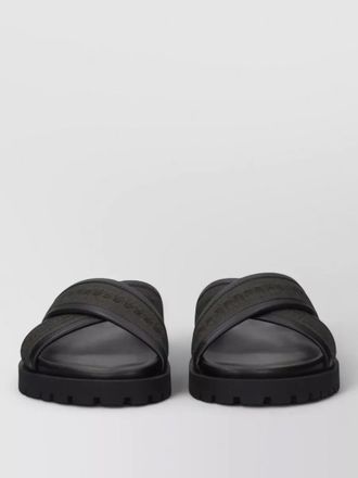 Off-white fabric cross strap sandals