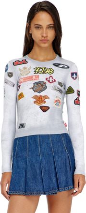 Diesel Top in ribbed jersey with all-over patch print - T-Shirts - Woman - White