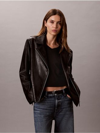 Calvin Klein Jeans Calvin Klein Womens Faux Leather Moto Jacket - Black - XS