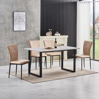 Ainpecca Ainpecca - Grey Dining Table and Chairs 4 Set Dining Room Chair Kitchen Home Office(table+4 Beige suede chairs)