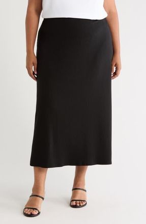Eileen Fisher Rib Jersey Flare Midi Skirt in Black at Nordstrom, Size 1X
