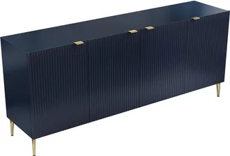 Vente-Unique Aparador con 4 puertas de MDF y acero - Azul y dorado - YESINIA