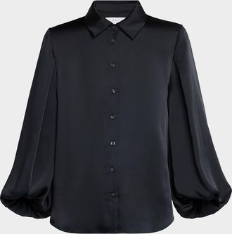 Tanya Taylor Marina Long-Sleeve Satin Blouse