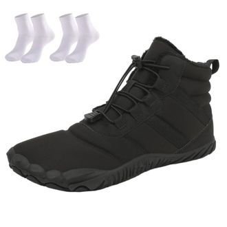 Generic Waterproof Snow Boots for Women | Non-Slip Fur Lined Mid Calf Sneakers | Lightweight Ankle Booties for Cold Weather Hiking(Black,12.5 Women/11.5 Men)