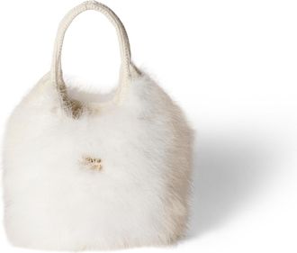 Miu Miu Ivy Crochet Handbag With Feathers, Woman, White