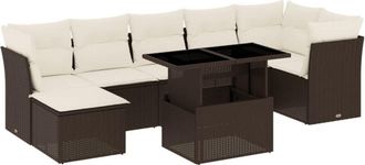 vidaXL Set Sof&aacute;s De Jard&iacute;n 8 Piezas Y Cojines Rat&aacute;n Sint&eacute;tico Marr&oacute;n Vidaxl