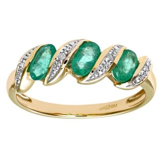 Diamant L'éternel Womens 9ct Yellow Gold Diamond and Emerald Eternity Ladies Ring - Size H
