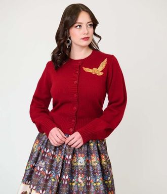 Unique Vintage 1950s Cropped Cardigan in Red W/Gold Hedwig at Nordstrom, Size X-Small/small