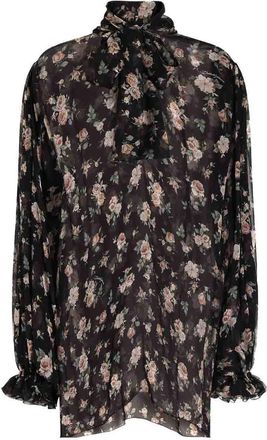 Dolce & Gabbana Black Blouse In Silk With Flower Print