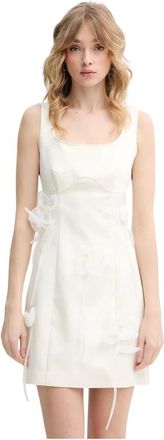 Rotate Big Flower Mini Jurk - Dames - Feestkleedjes - Beige - XS - Polyester - Kleedjes