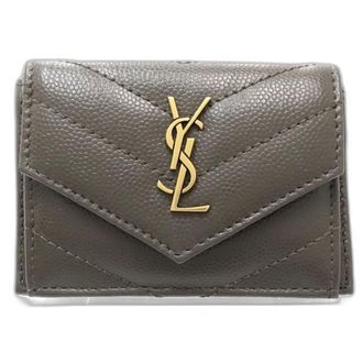 Saint Laurent Dark Gray Leather Wallet (Tri-Fold) (Pre-Owned)