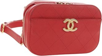 Chanel Chic Affinity Belt Stitched Caviar Red Leather Handbag (Pre-Owned)