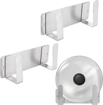 OEM Juego De 3 Soportes De Pared Para Tapas De Ollas, Autoadhesivos, Ahorran Espacio, Almacenamiento De Pared, Color Plata
