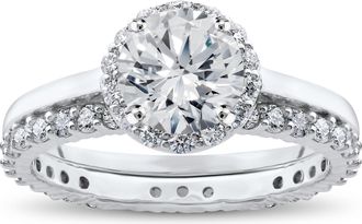 Pompeii3 2 ct Eco Freindly Lab Created Diamond Madelyn Halo Engagement Ring & Eternity Ring