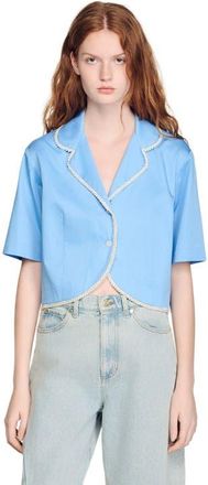 Sandro Cotton shirt with beaded trim in Blue at Nordstrom, Size X-Large