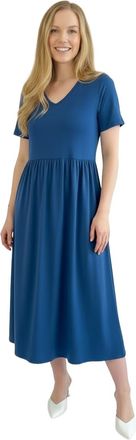 Generic Womens Summer Dress Short Sleeve Midi Length Pleated Pockets Detail Navy Blue (Size 12-32) (UK, Numeric, 20, Plus, Regular, Blue)