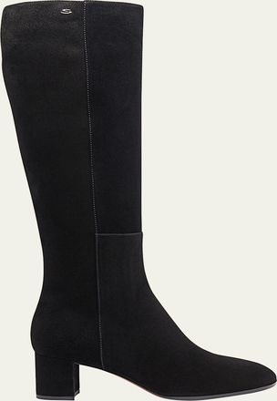 Santoni Suede Block-Heel Knee Boots