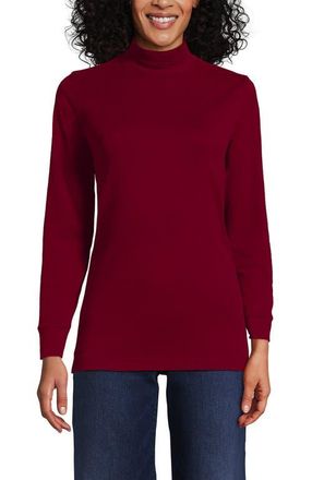 Lands End Relaxed Cotton Long Sleeve Mock Turtleneck in Regal Garnet at Nordstrom, Size Large