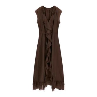 Guess Maelys Ruffled Lo - female - Guess - Maxi Dresses - Brown - XS - Dresses