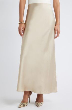 Open Edit Satin Maxi Skirt in Beige Hummus at Nordstrom, Size Large