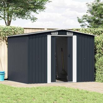 Berkfield Home Garden Storage Shed Anthracite Steel 257x205x178 cm in Charcoal | Size: 257 x 205 x 178 cm