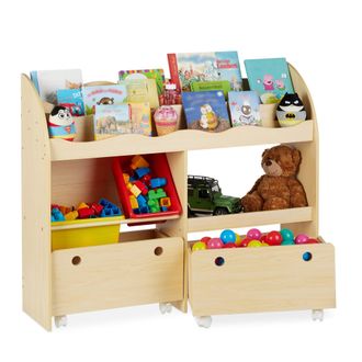 Relaxdays Relaxdays - Librer&iacute;a Infantil, Estanter&iacute;a Para Ni&ntilde;os, Guarda Juguetes Con Cajas Almacenaje, Dm, 88 X 108 X 29 Cm, Beige