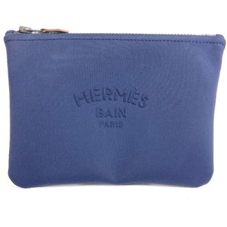 Herm&egrave;s Navy Polyamide Clutch Bag Pouch (Pre-Owned)
